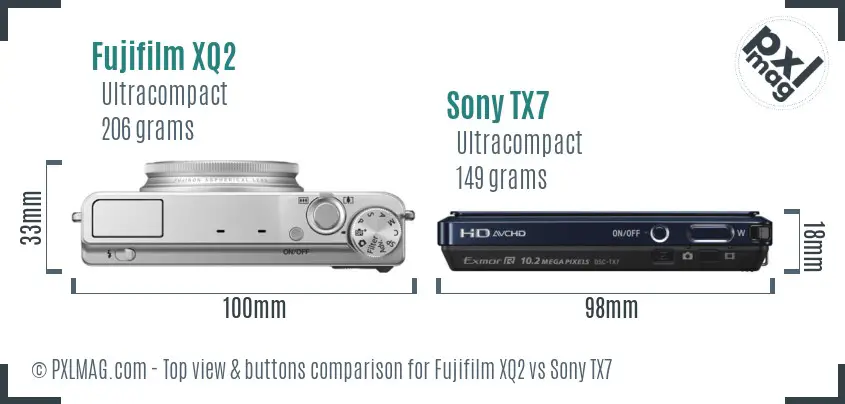 Fujifilm XQ2 vs Sony TX7 top view buttons comparison