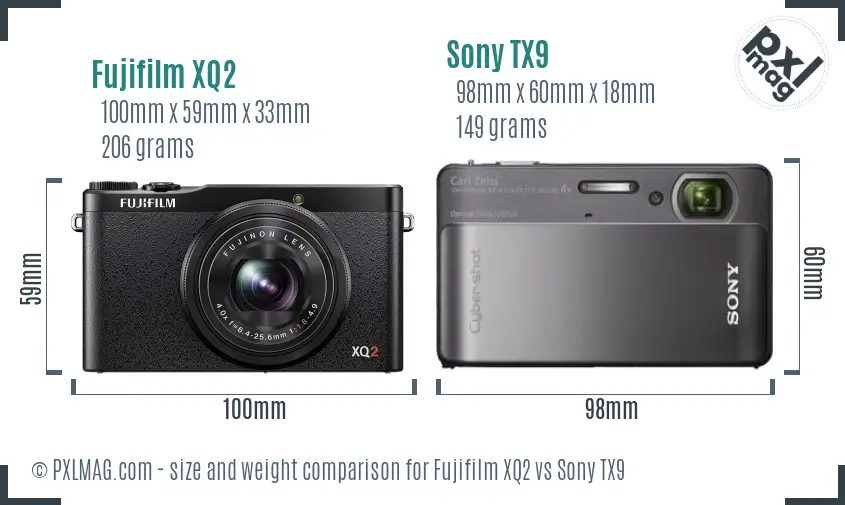 Fujifilm XQ2 vs Sony TX9 size comparison