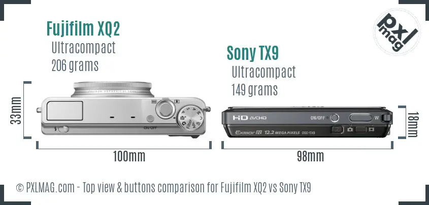 Fujifilm XQ2 vs Sony TX9 top view buttons comparison