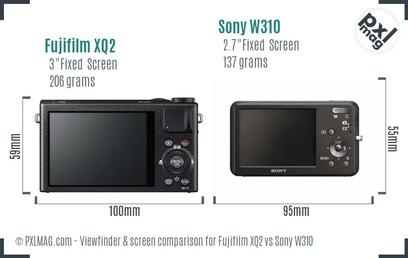 Fujifilm XQ2 vs Sony W310 Screen and Viewfinder comparison