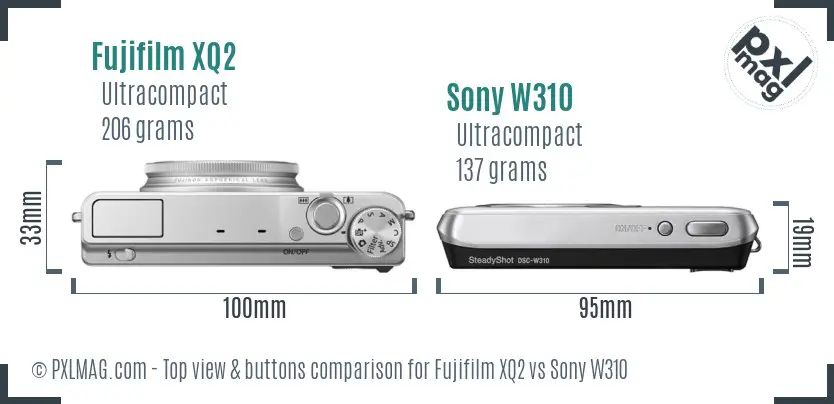 Fujifilm XQ2 vs Sony W310 top view buttons comparison