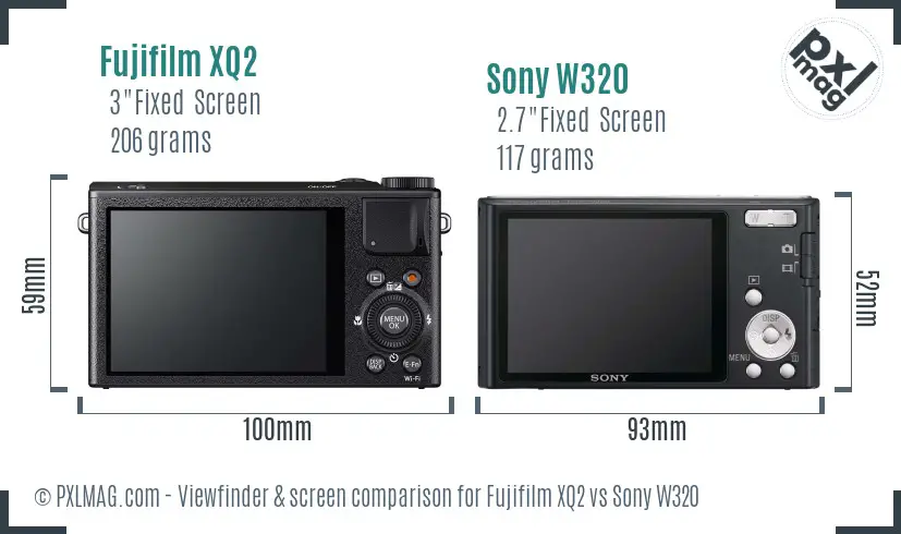 Fujifilm XQ2 vs Sony W320 Screen and Viewfinder comparison