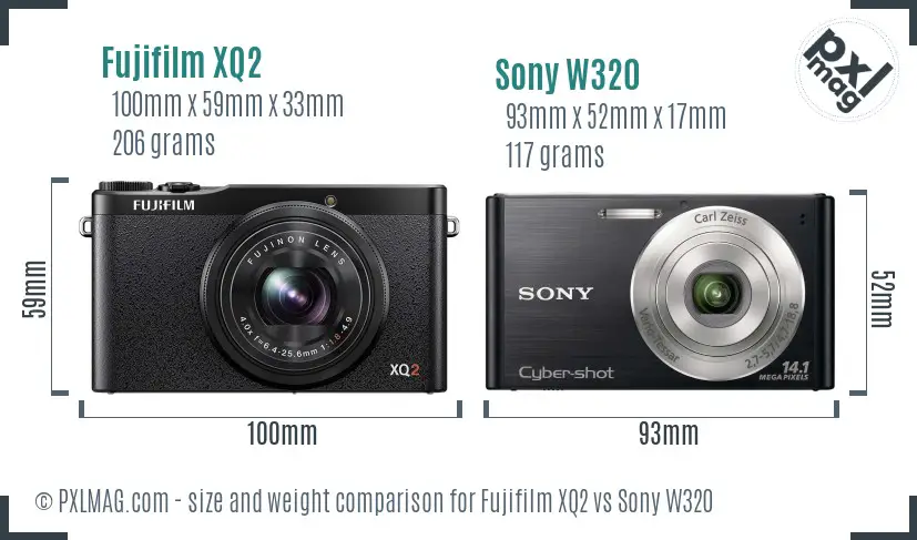 Fujifilm XQ2 vs Sony W320 size comparison