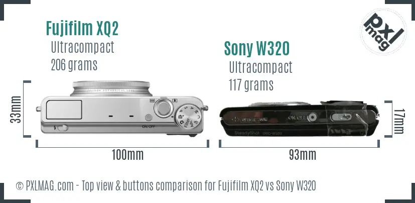 Fujifilm XQ2 vs Sony W320 top view buttons comparison