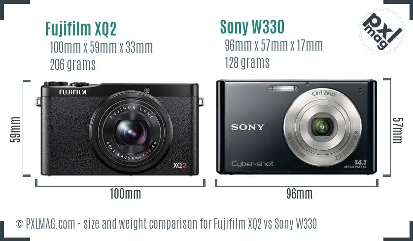 Fujifilm XQ2 vs Sony W330 size comparison