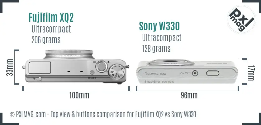 Fujifilm XQ2 vs Sony W330 top view buttons comparison