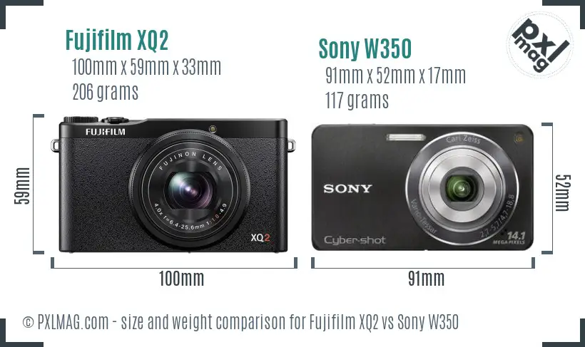 Fujifilm XQ2 vs Sony W350 size comparison
