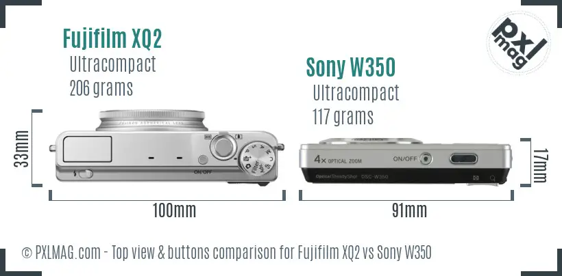 Fujifilm XQ2 vs Sony W350 top view buttons comparison
