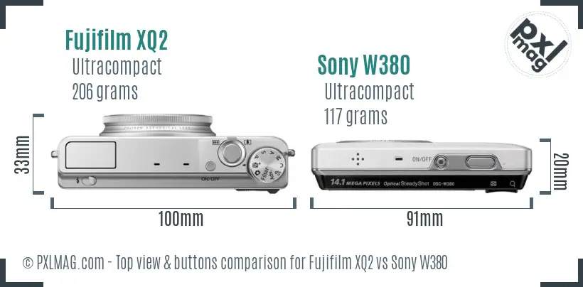 Fujifilm XQ2 vs Sony W380 top view buttons comparison