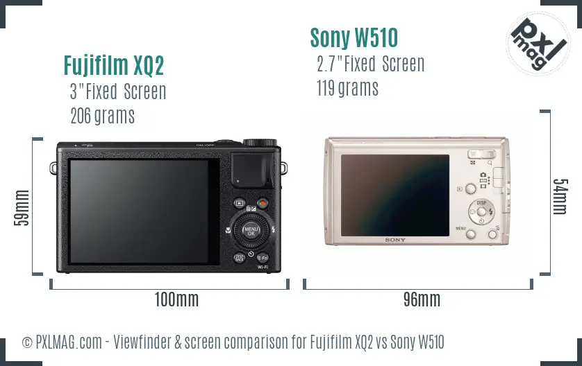 Fujifilm XQ2 vs Sony W510 Screen and Viewfinder comparison