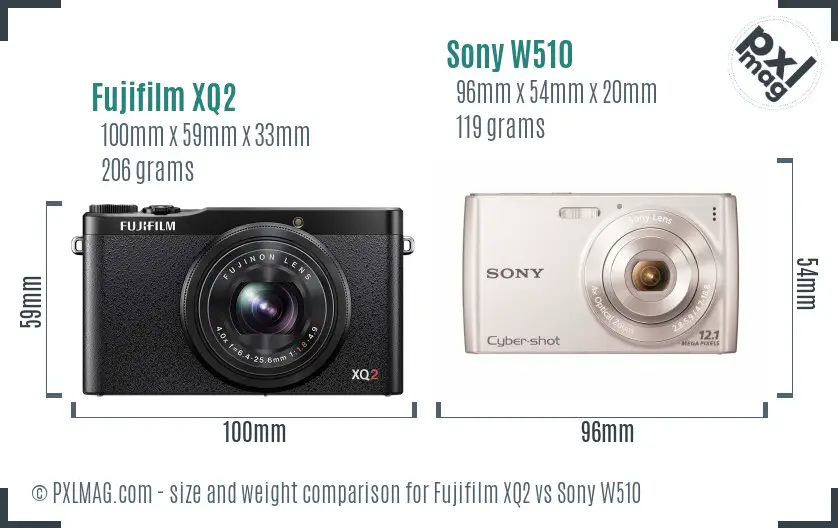 Fujifilm XQ2 vs Sony W510 size comparison