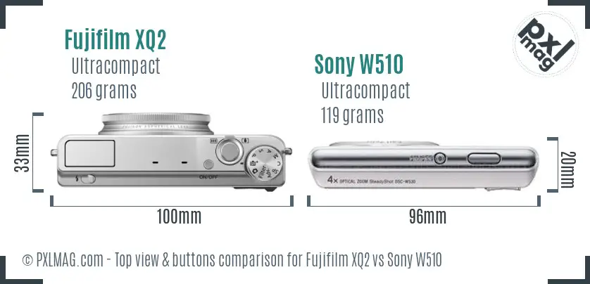 Fujifilm XQ2 vs Sony W510 top view buttons comparison