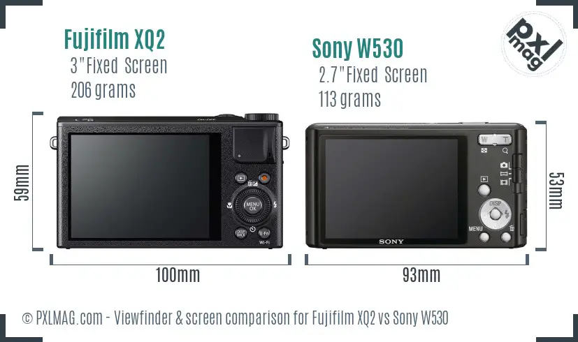 Fujifilm XQ2 vs Sony W530 Screen and Viewfinder comparison