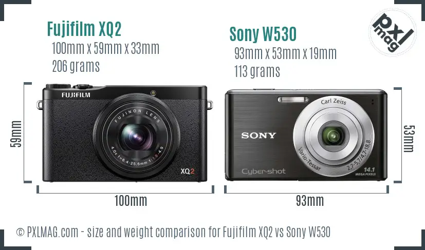 Fujifilm XQ2 vs Sony W530 size comparison