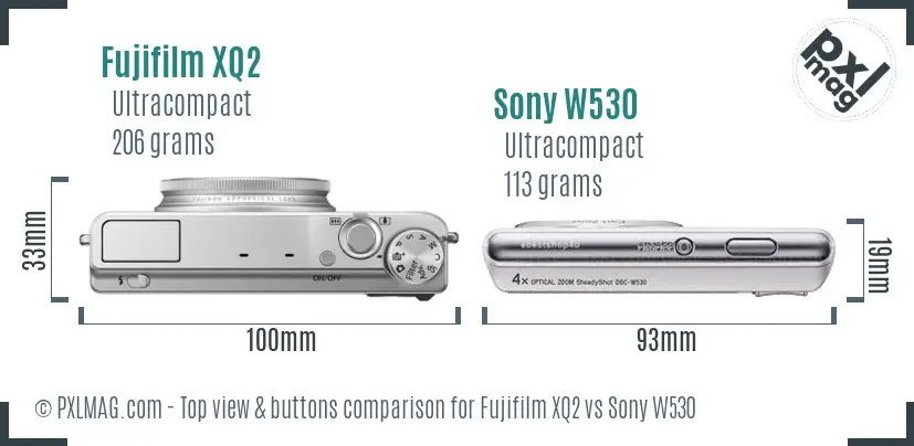 Fujifilm XQ2 vs Sony W530 top view buttons comparison