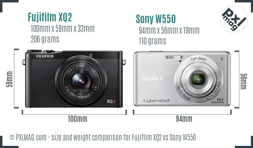 Fujifilm XQ2 vs Sony W550 size comparison
