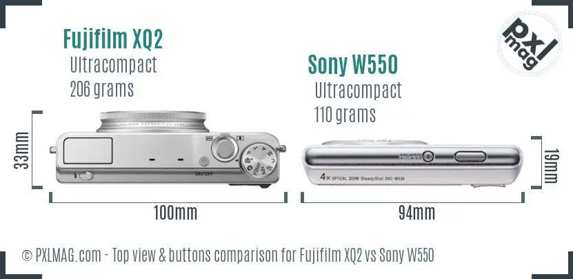 Fujifilm XQ2 vs Sony W550 top view buttons comparison
