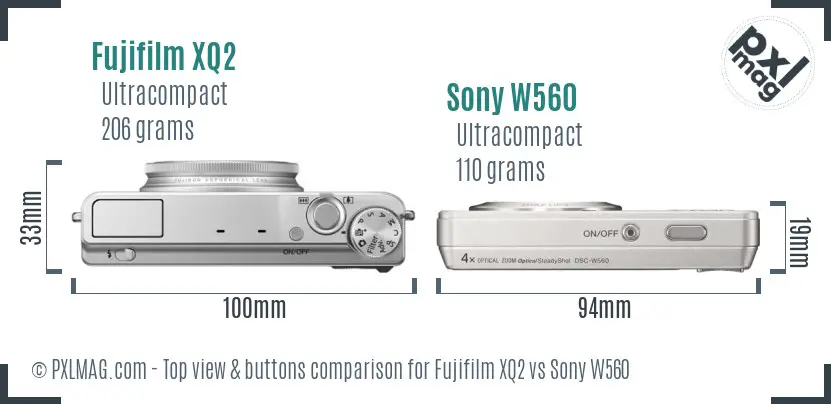 Fujifilm XQ2 vs Sony W560 top view buttons comparison