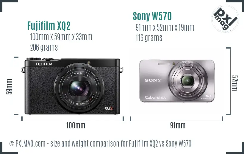 Fujifilm XQ2 vs Sony W570 size comparison