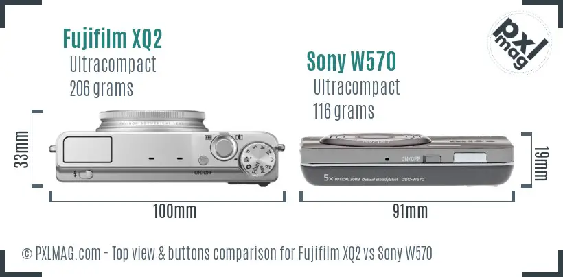 Fujifilm XQ2 vs Sony W570 top view buttons comparison
