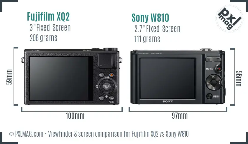 Fujifilm XQ2 vs Sony W810 Screen and Viewfinder comparison