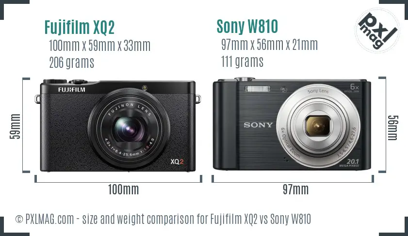 Fujifilm XQ2 vs Sony W810 size comparison