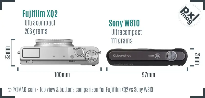 Fujifilm XQ2 vs Sony W810 top view buttons comparison