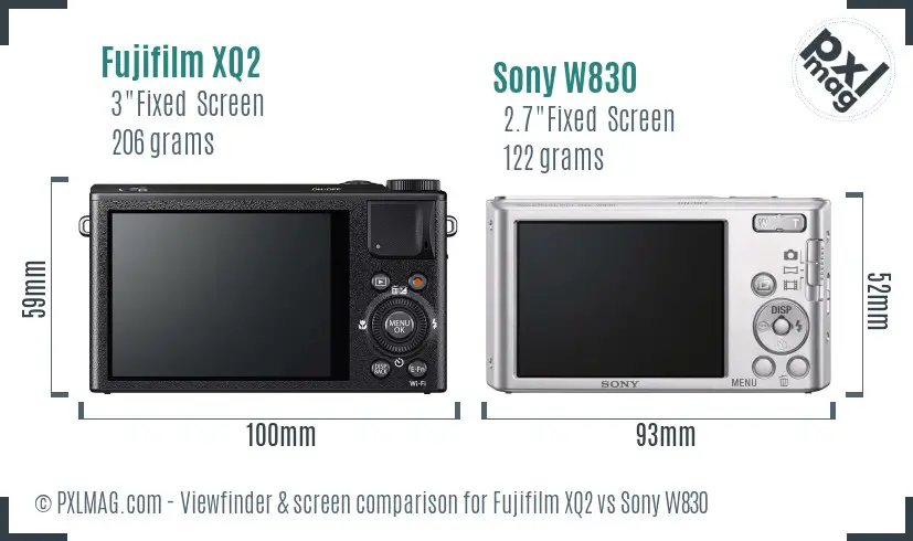 Fujifilm XQ2 vs Sony W830 Screen and Viewfinder comparison