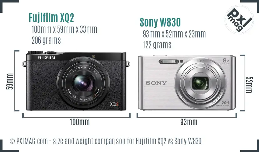 Fujifilm XQ2 vs Sony W830 size comparison