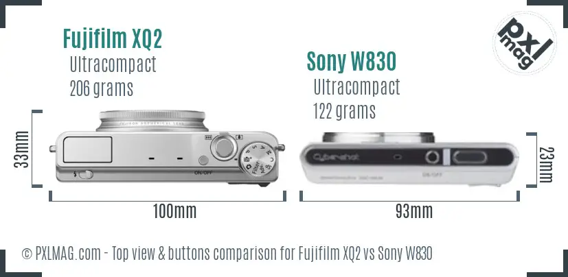 Fujifilm XQ2 vs Sony W830 top view buttons comparison