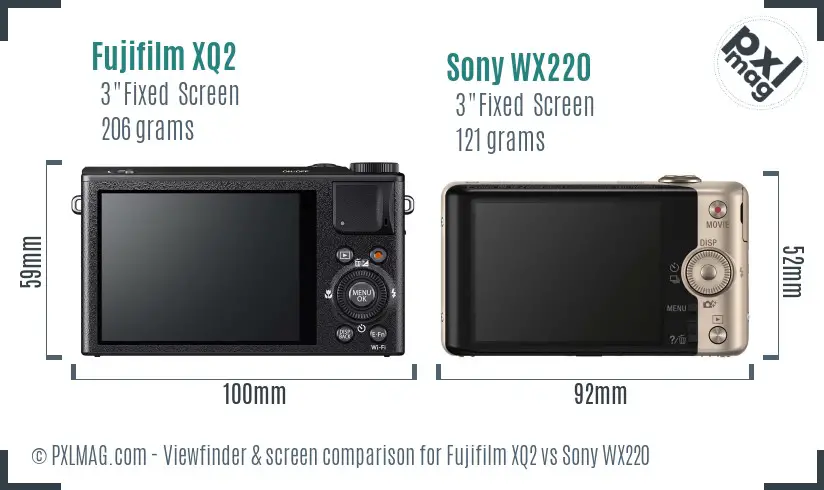 Fujifilm XQ2 vs Sony WX220 Screen and Viewfinder comparison