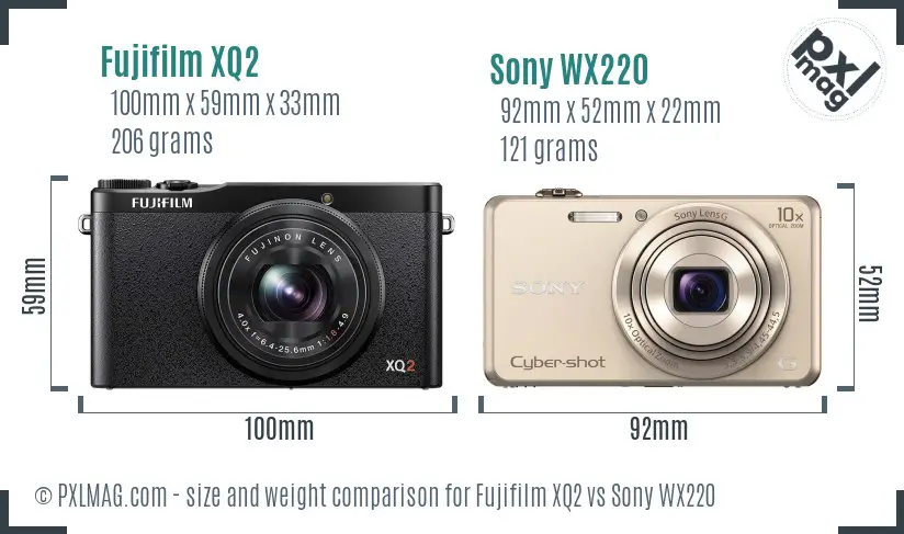 Fujifilm XQ2 vs Sony WX220 size comparison