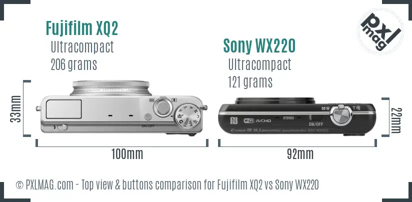 Fujifilm XQ2 vs Sony WX220 top view buttons comparison