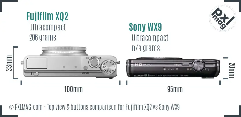 Fujifilm XQ2 vs Sony WX9 top view buttons comparison