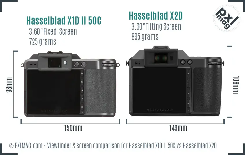 Hasselblad X1D II 50C vs Hasselblad X2D Screen and Viewfinder comparison