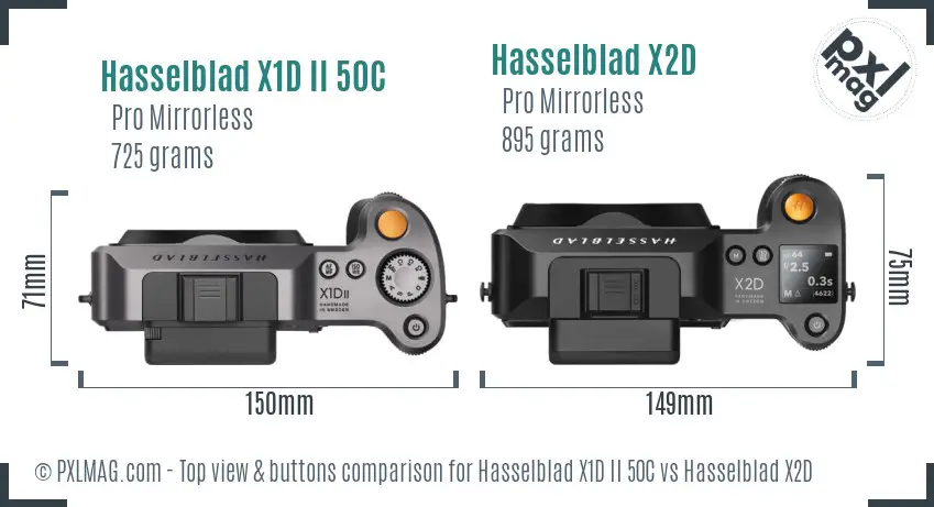 Hasselblad X1D II 50C vs Hasselblad X2D top view buttons comparison