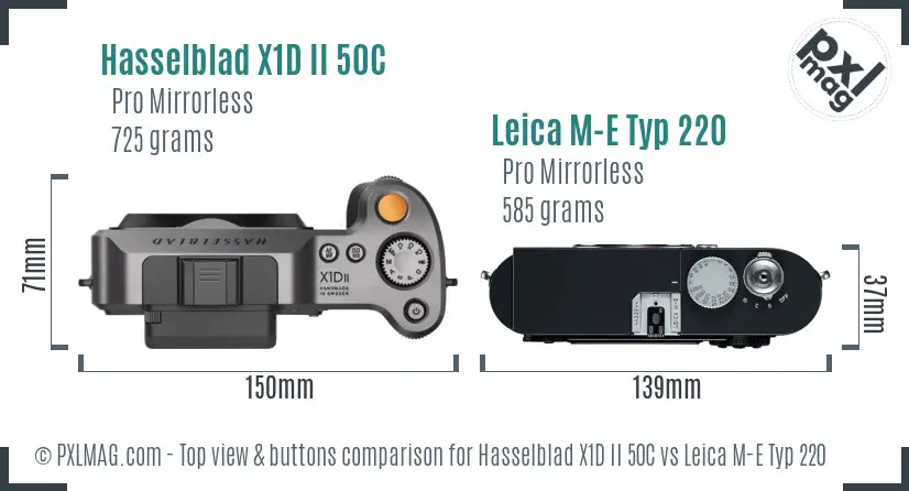 Hasselblad X1D II 50C vs Leica M-E Typ 220 top view buttons comparison