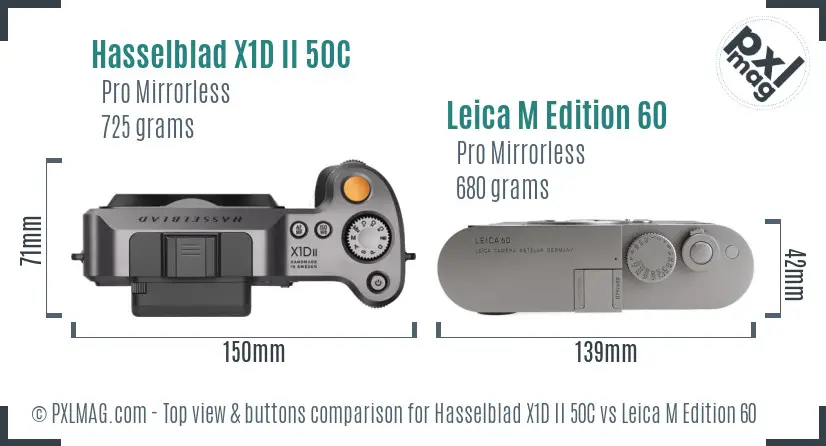 Hasselblad X1D II 50C vs Leica M Edition 60 top view buttons comparison