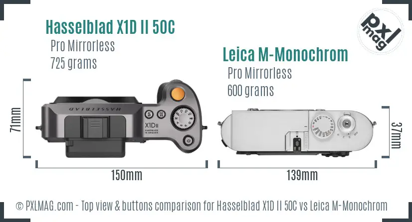 Hasselblad X1D II 50C vs Leica M-Monochrom top view buttons comparison