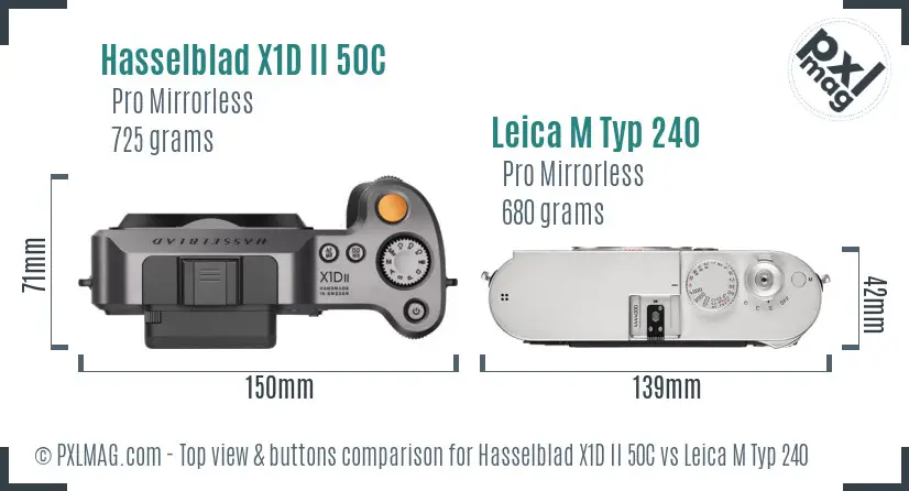Hasselblad X1D II 50C vs Leica M Typ 240 top view buttons comparison