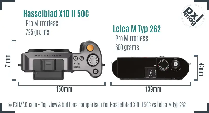 Hasselblad X1D II 50C vs Leica M Typ 262 top view buttons comparison
