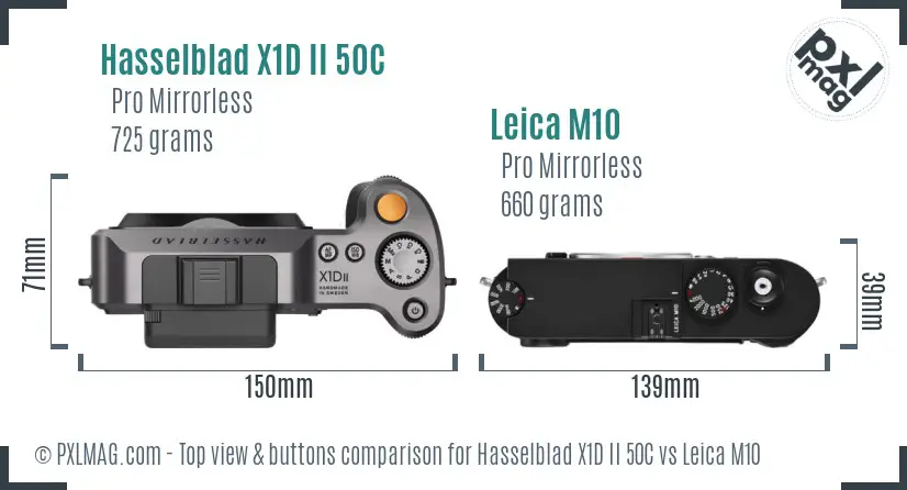 Hasselblad X1D II 50C vs Leica M10 top view buttons comparison