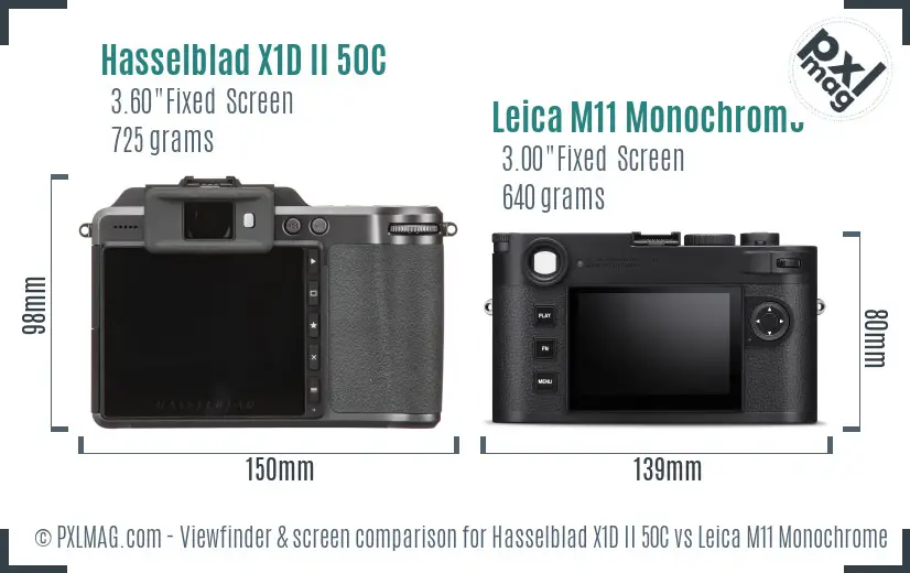 Hasselblad X1D II 50C vs Leica M11 Monochrome Screen and Viewfinder comparison