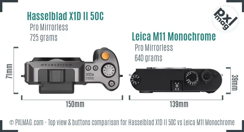 Hasselblad X1D II 50C vs Leica M11 Monochrome top view buttons comparison