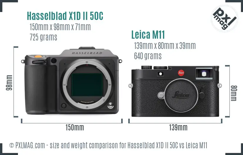 Hasselblad X1D II 50C vs Leica M11 size comparison