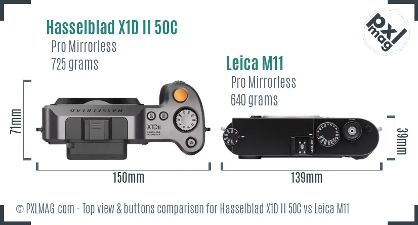 Hasselblad X1D II 50C vs Leica M11 top view buttons comparison