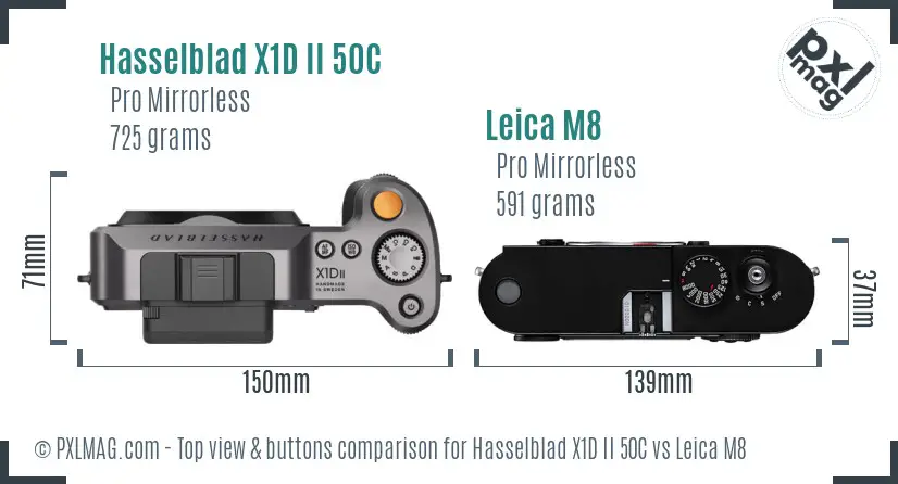 Hasselblad X1D II 50C vs Leica M8 top view buttons comparison