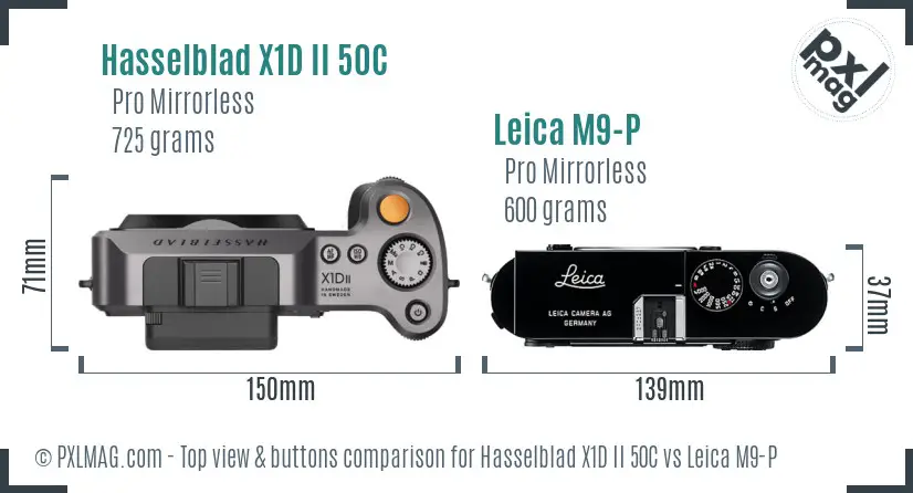Hasselblad X1D II 50C vs Leica M9-P top view buttons comparison