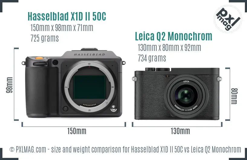 Hasselblad X1D II 50C vs Leica Q2 Monochrom size comparison Hasselblad X1D II 50C vs Leica Q2 Monochrom size comparison