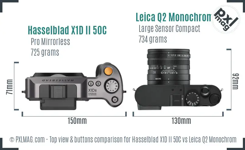 Hasselblad X1D II 50C vs Leica Q2 Monochrom top view buttons comparison Hasselblad X1D II 50C vs Leica Q2 Monochrom top view buttons comparison